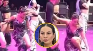 Pamela López sufre aparatosa caída en pleno evento en el que animaba [VIDEO]