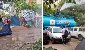 Cisternas de Jesús María mojan a manifestantes de JP en parque y municipio responde: “No es un tema político”